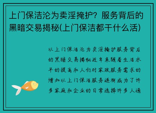 上门保洁沦为卖淫掩护？服务背后的黑暗交易揭秘(上门保洁都干什么活)
