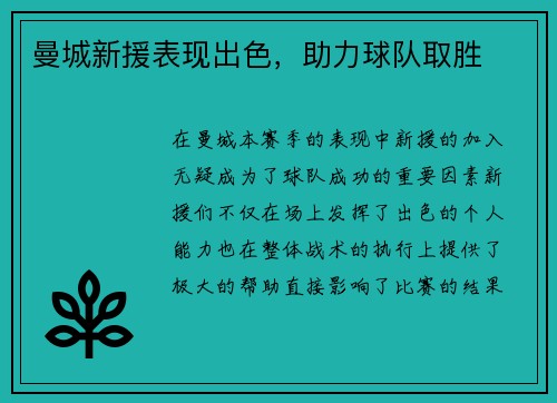 曼城新援表现出色，助力球队取胜