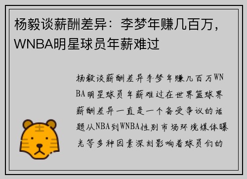 杨毅谈薪酬差异：李梦年赚几百万，WNBA明星球员年薪难过